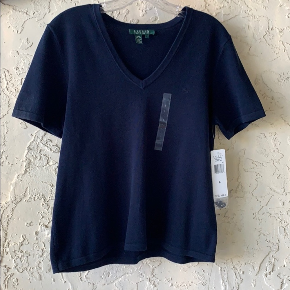Lauren Ralph Lauren Navy Blue Short Sleeve Sweater